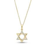 שרשרת מגן דוד מזהב 14K תליון משובץ זירקונים חלקי