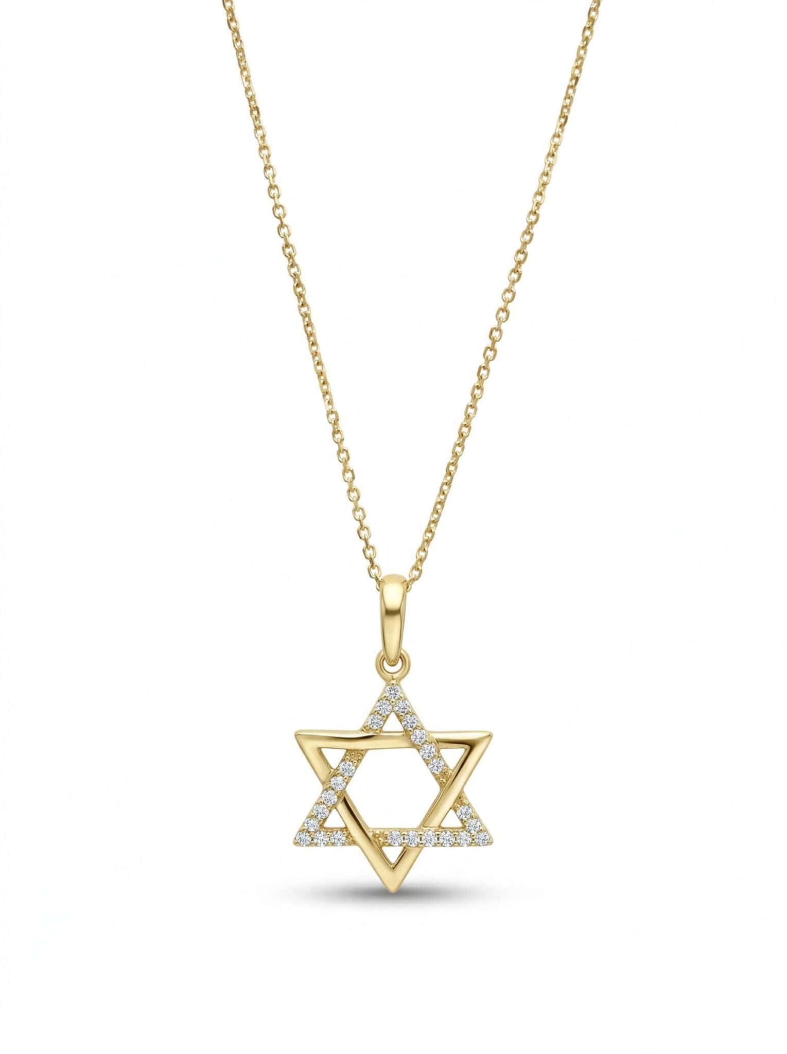 שרשרת מגן דוד מזהב 14K תליון משובץ זירקונים חלקי